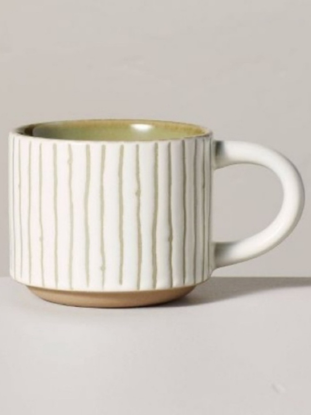 Hearth & Hand NWT Bead Striped Stoneware Mug in Cream/Green 11.5oz
